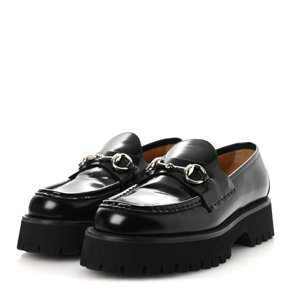 Gucci Calfskin Crystal Womens Horsebit Platform Lug Sole Loafers 38.5 Black 4 of 15