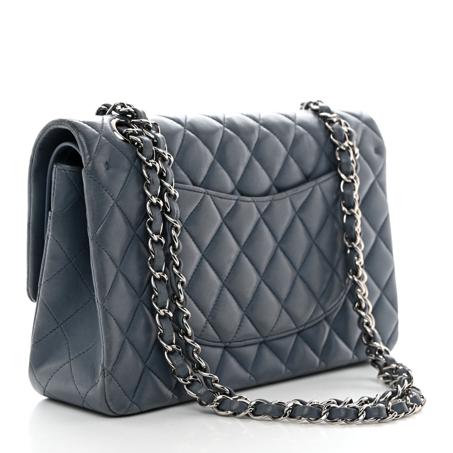 Lambskin Quilted Medium Double Flap Light Blue