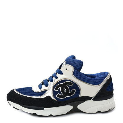Chanel Mesh Suede Calfskin Womens CC Sneakers 36 Dark 36 Blue Black White 1 of 8