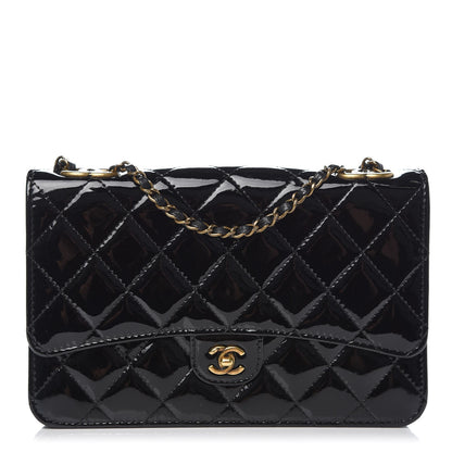 Chanel Patent Goatskin Quilted CC Eyelet Wallet On Chain WOC Black 1 of 9