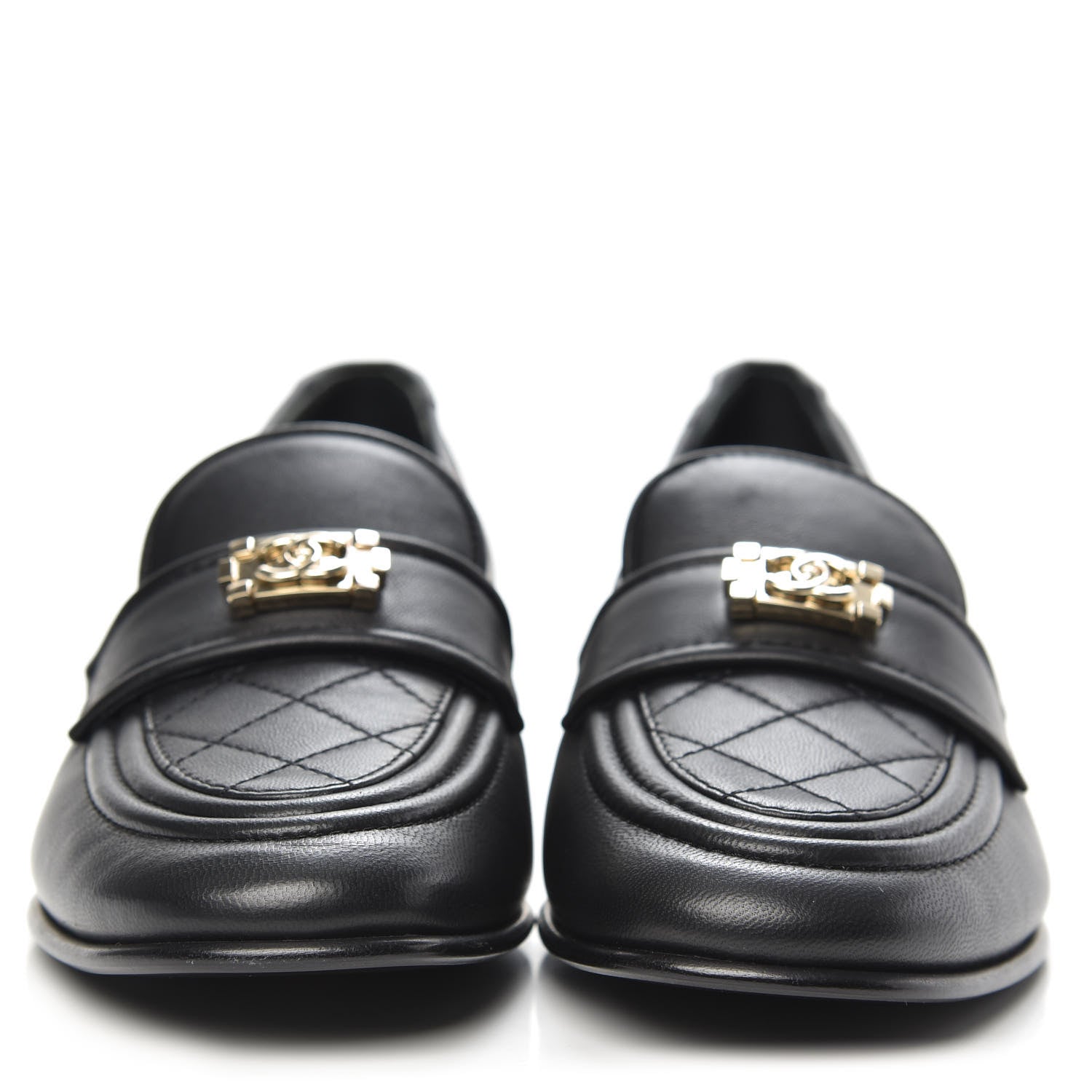 Chanel Lambskin Quilted Womens CC Loafers 38 Black 2 of 9