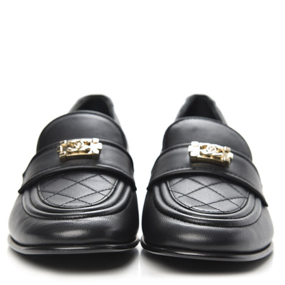 Chanel Lambskin Quilted Womens CC Loafers 38 Black 2 of 9