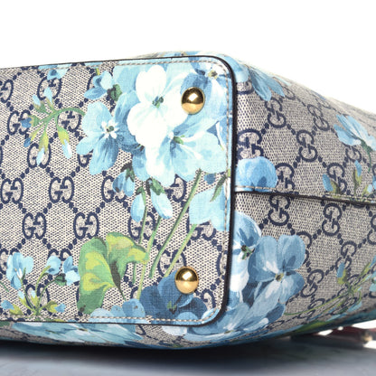 Gucci GG Supreme Monogram Blooms Medium Zippered Bucket Tote Beige Blue Navy Hibiscus Red 9 of 9