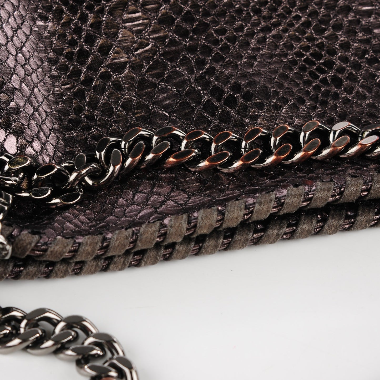 Metallic Snake Print Small Falabella Fold Over Tote Grey