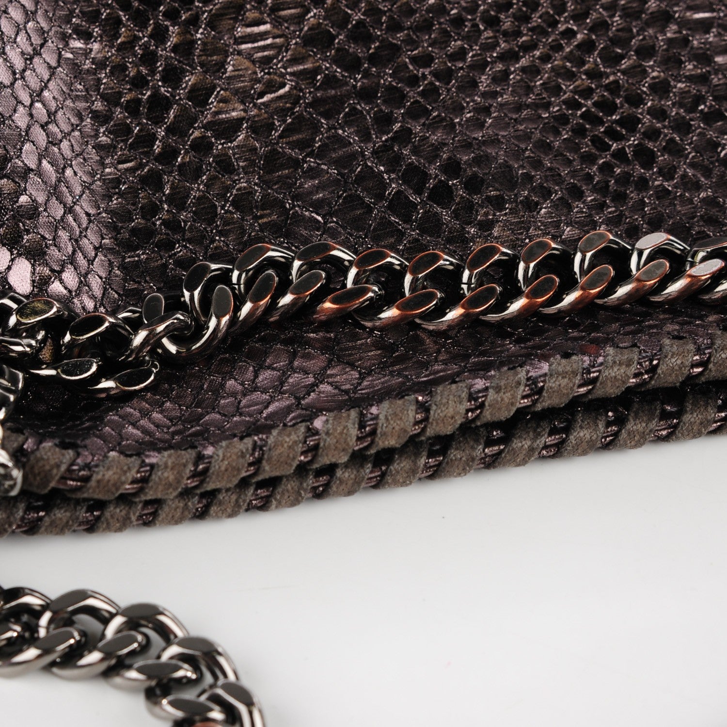 Stella McCartney Metallic Snake Print Small Falabella Fold Over Tote Grey 2 of 10
