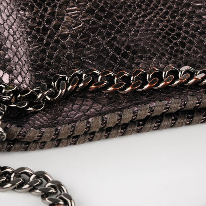 Stella McCartney Metallic Snake Print Small Falabella Fold Over Tote Grey 2 of 10