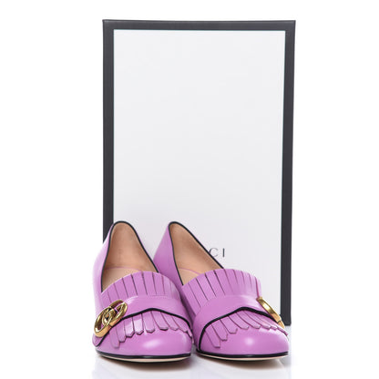 Gucci Malaga Kid GG Marmont Fringe 50mm Loafer Pumps 35.5 Candy Mousse 9 of 9