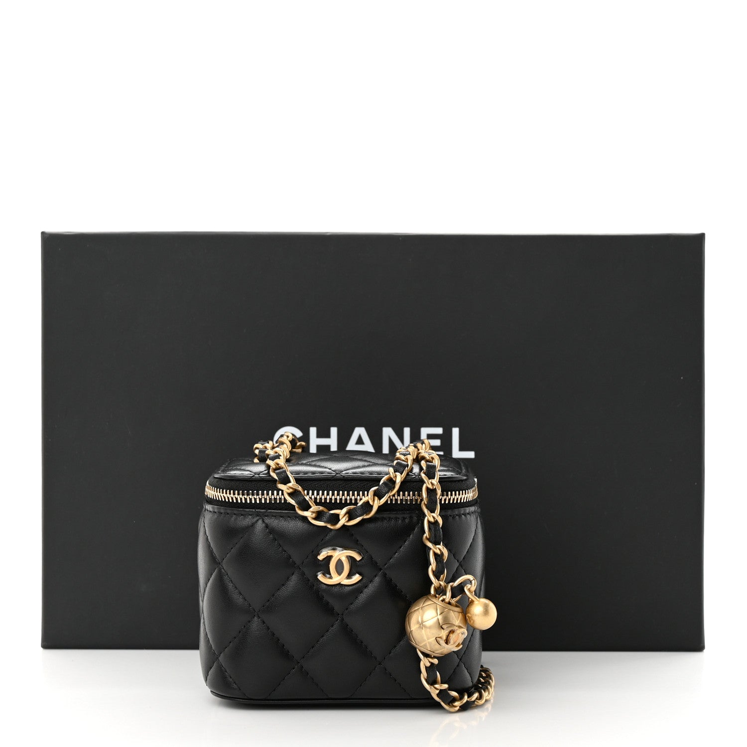 Chanel Lambskin Quilted Mini Pearl Crush Vanity Case With Chain Black 11 of 11