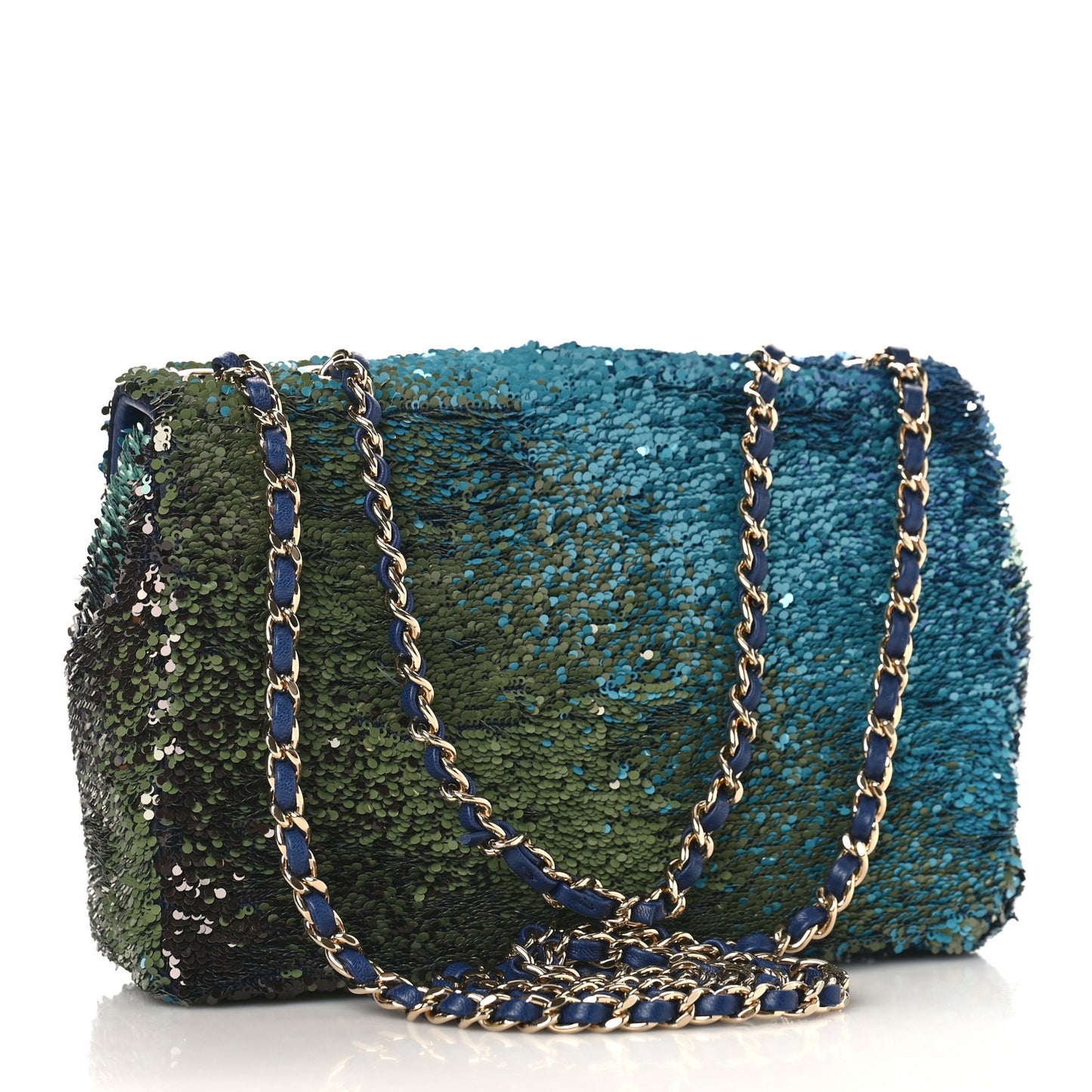 Shaded Sequins Mini Flap Light Green Dark Brown White Blue