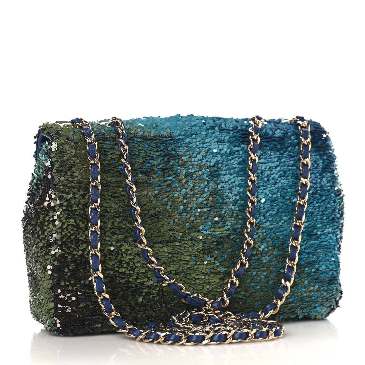 Chanel Shaded Sequins Mini Flap Light Green Dark Brown White Blue 3 of 10