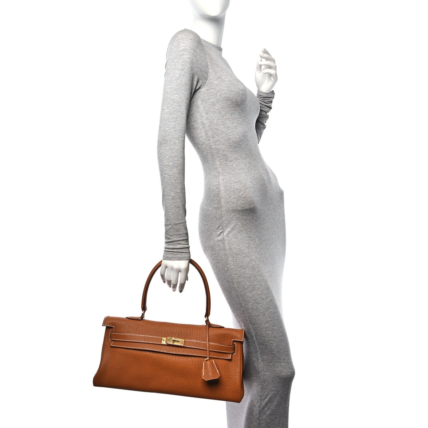 Hermes Taurillon Clemence Shoulder Kelly 42 Gold 2 of 12