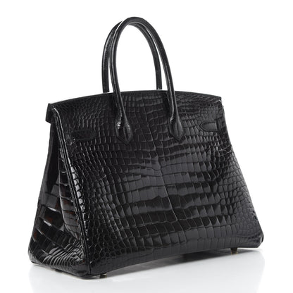 Hermes Shiny Porosus Crocodile Birkin 35 Black 3 of 41