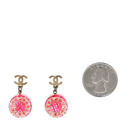 Chanel Resin Chain Tweed CC Drop Earrings Pink Gold 5 of 8