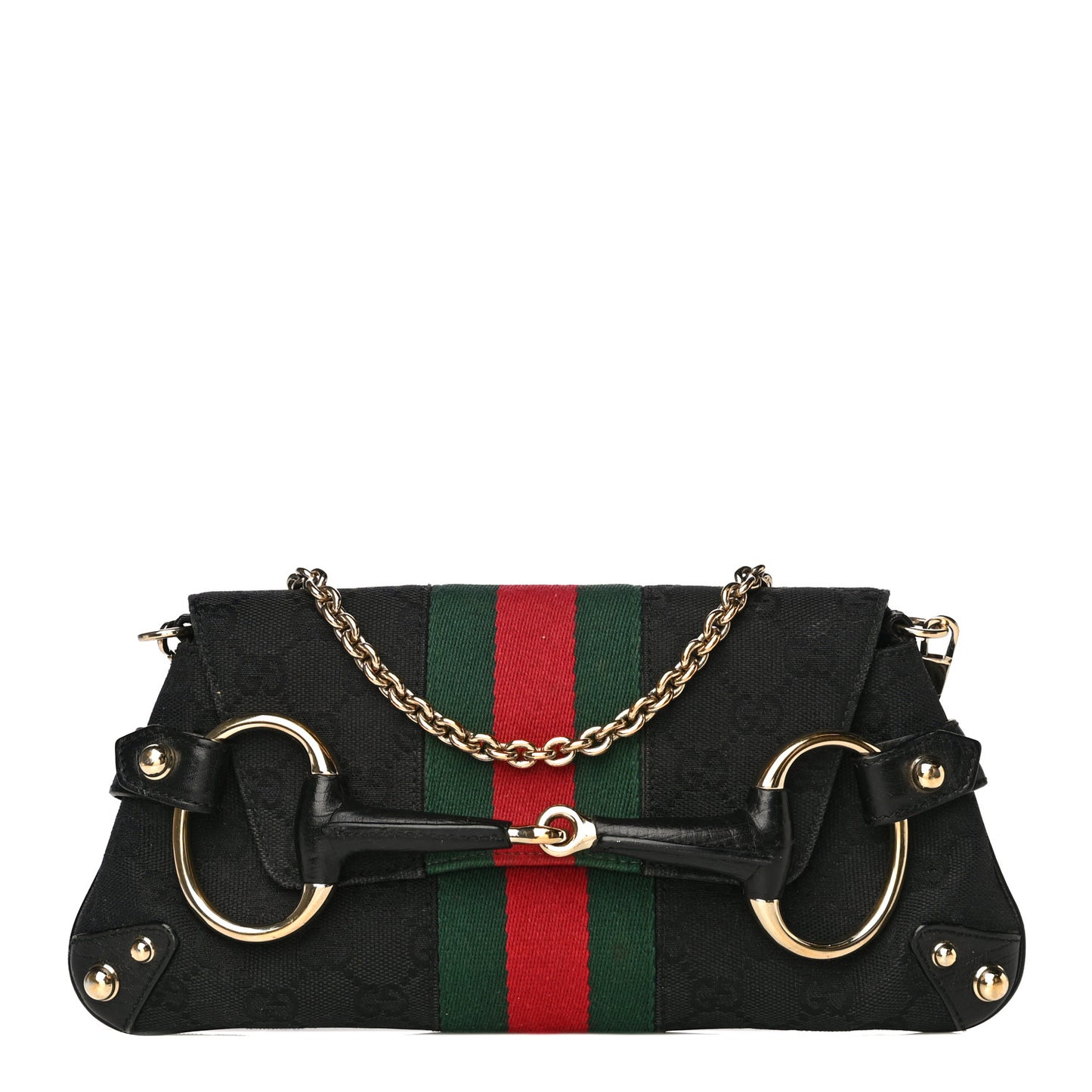Monogram Web Horsebit Chain Clutch Black