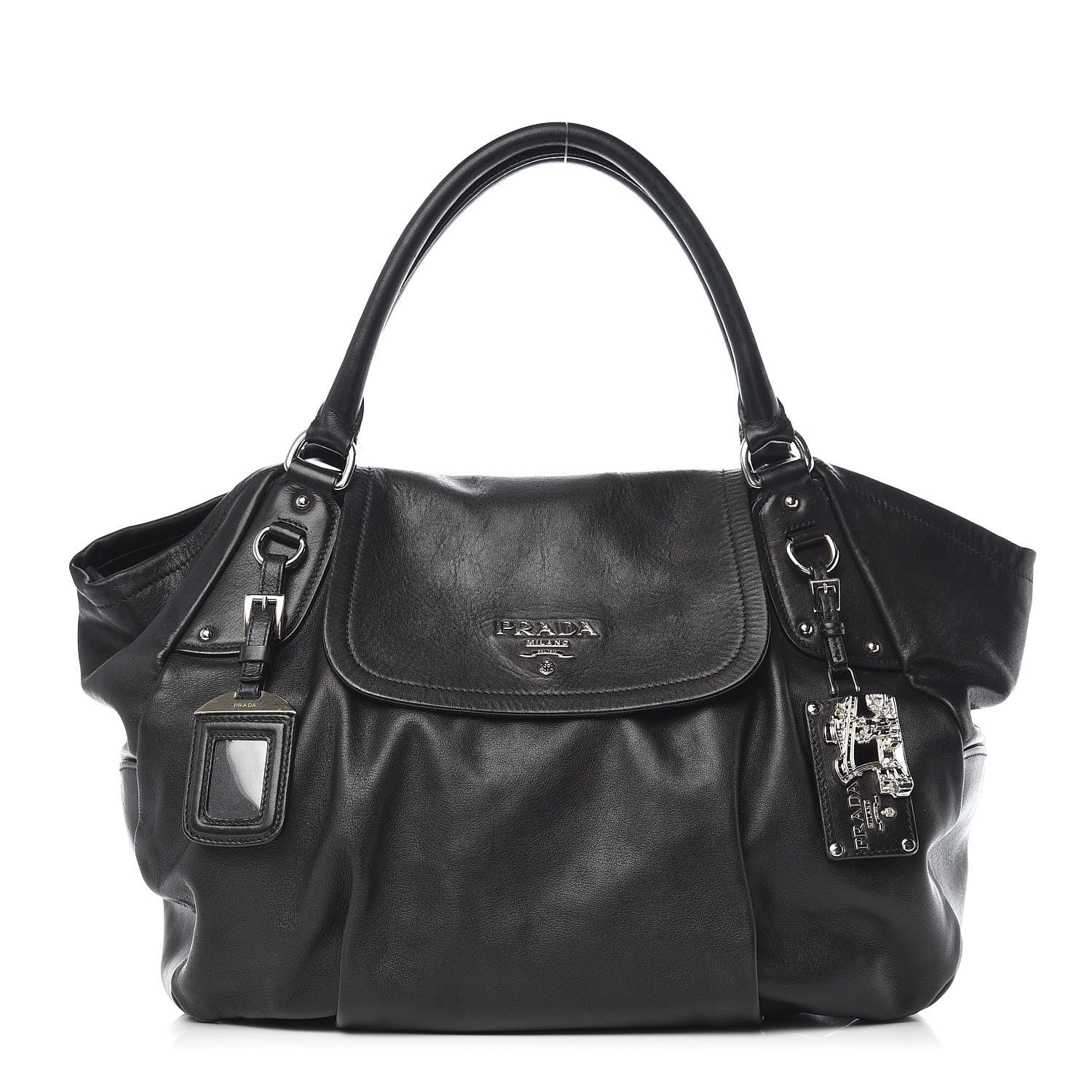 Prada Soft Calfskin Flap Shoulder Bag Black 1 of 14