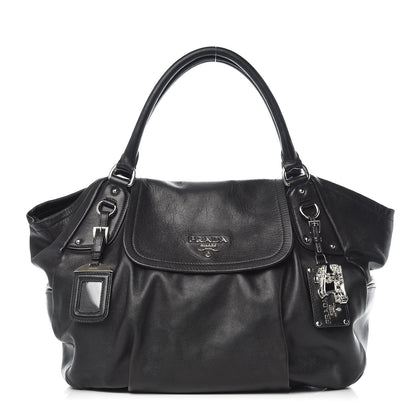 Prada Soft Calfskin Flap Shoulder Bag Black 1 of 14