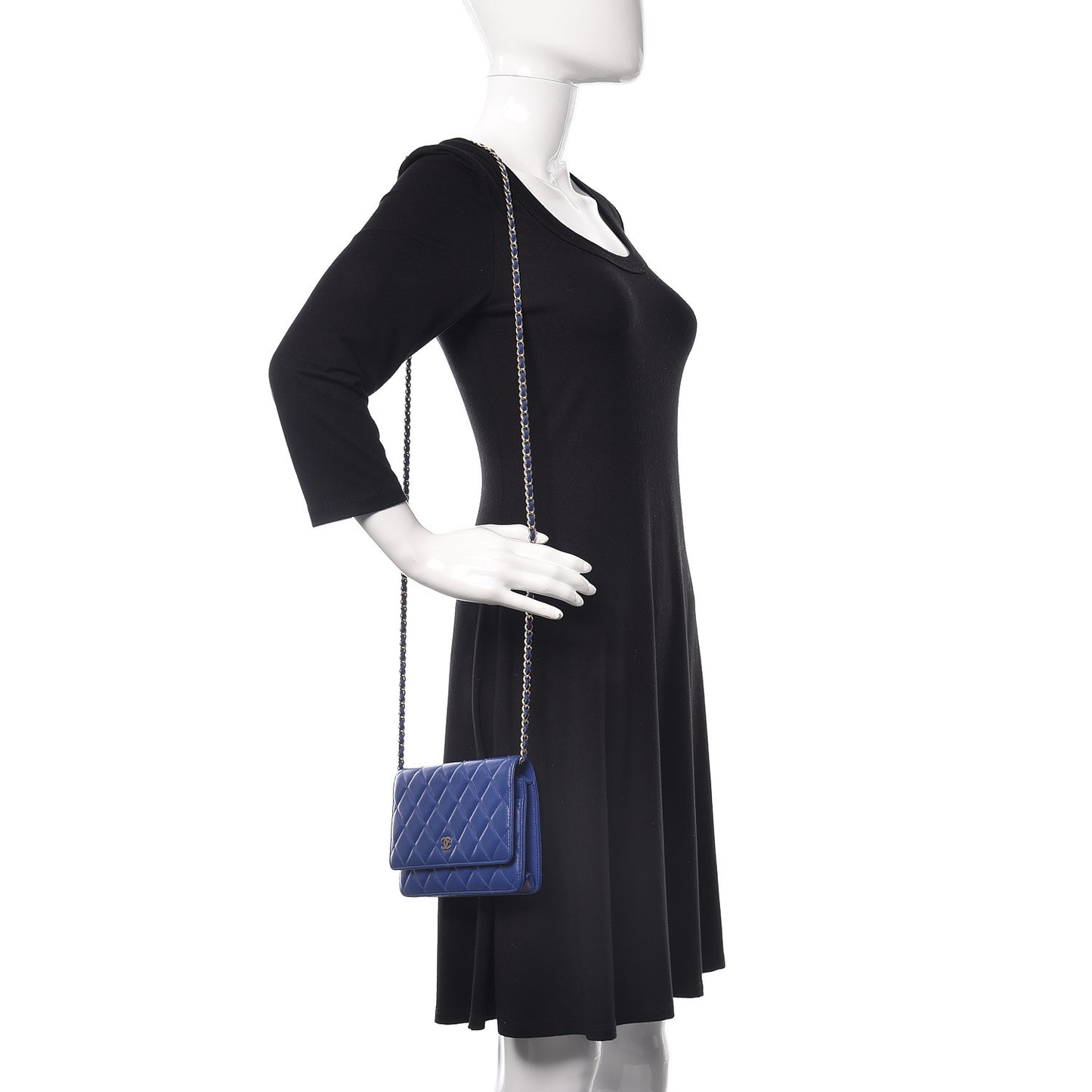 Lambskin Quilted Wallet On Chain WOC Blue Fonce