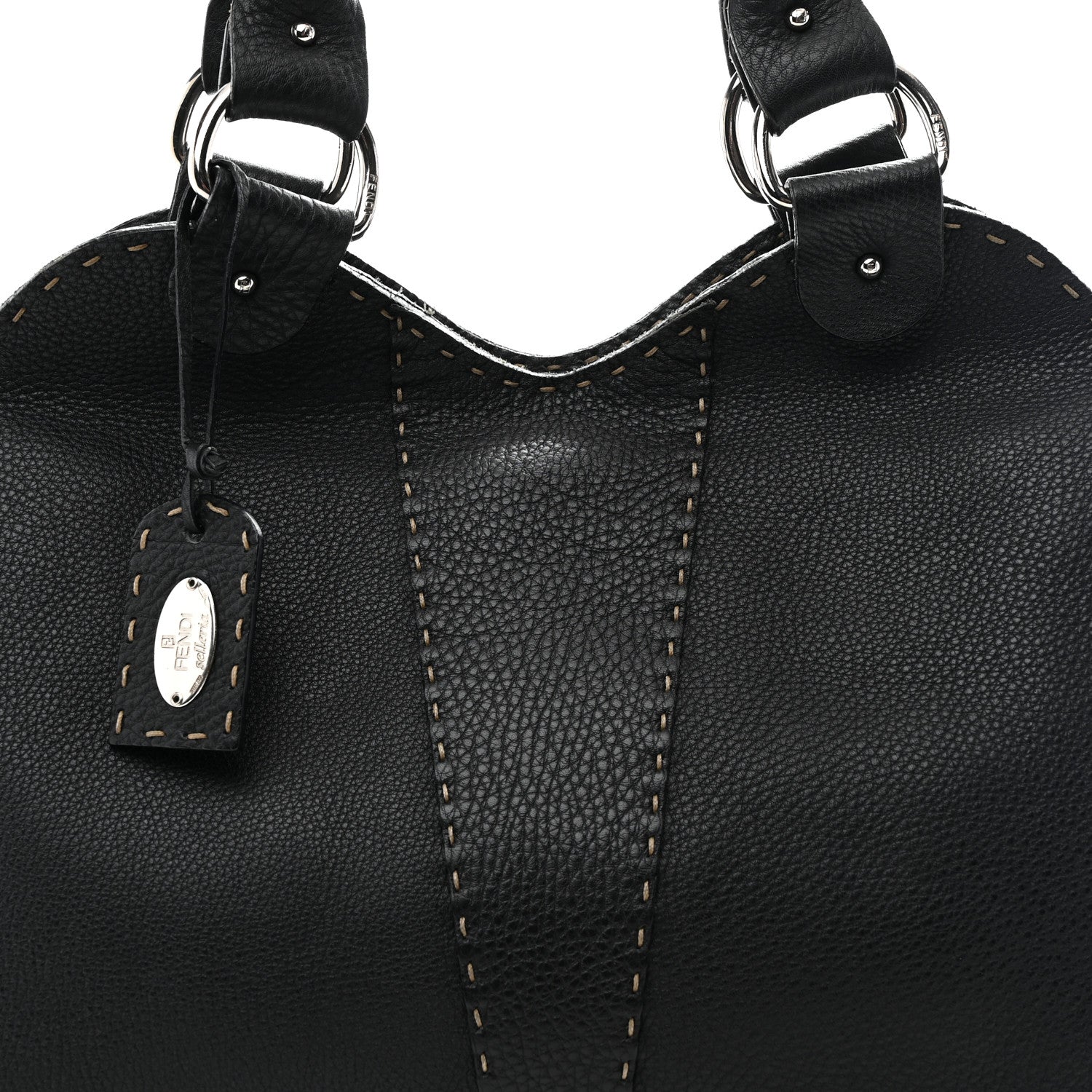 Fendi Calfskin Romano Selleria Diablo Large Shopper Black 8 of 10