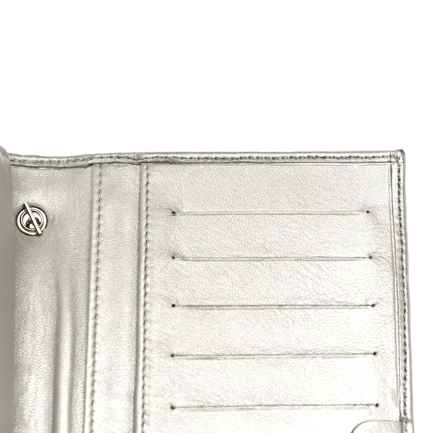 Metallic Nappa Logo Embossed Long Wallet On Chain Silver