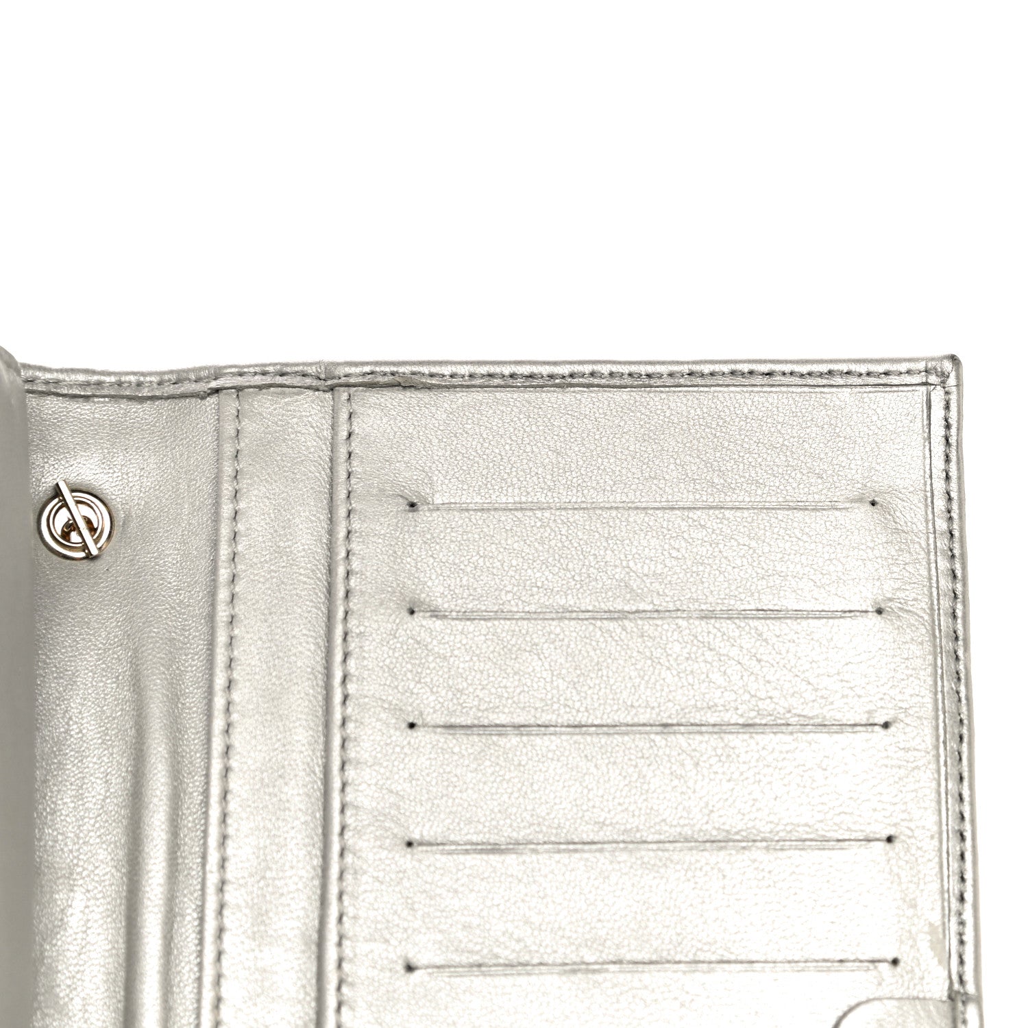 Fendi Metallic Nappa Logo Embossed Long Wallet On Chain Silver 21 of 26