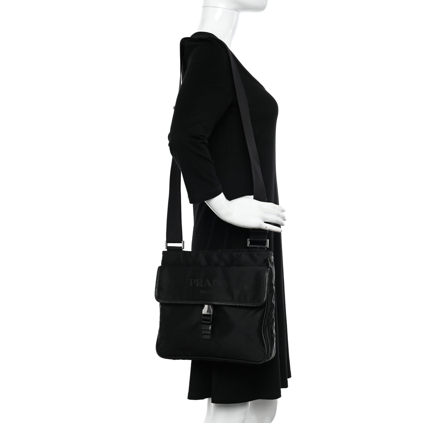 Tessuto Nylon Saffiano Logo Messenger Bag Black