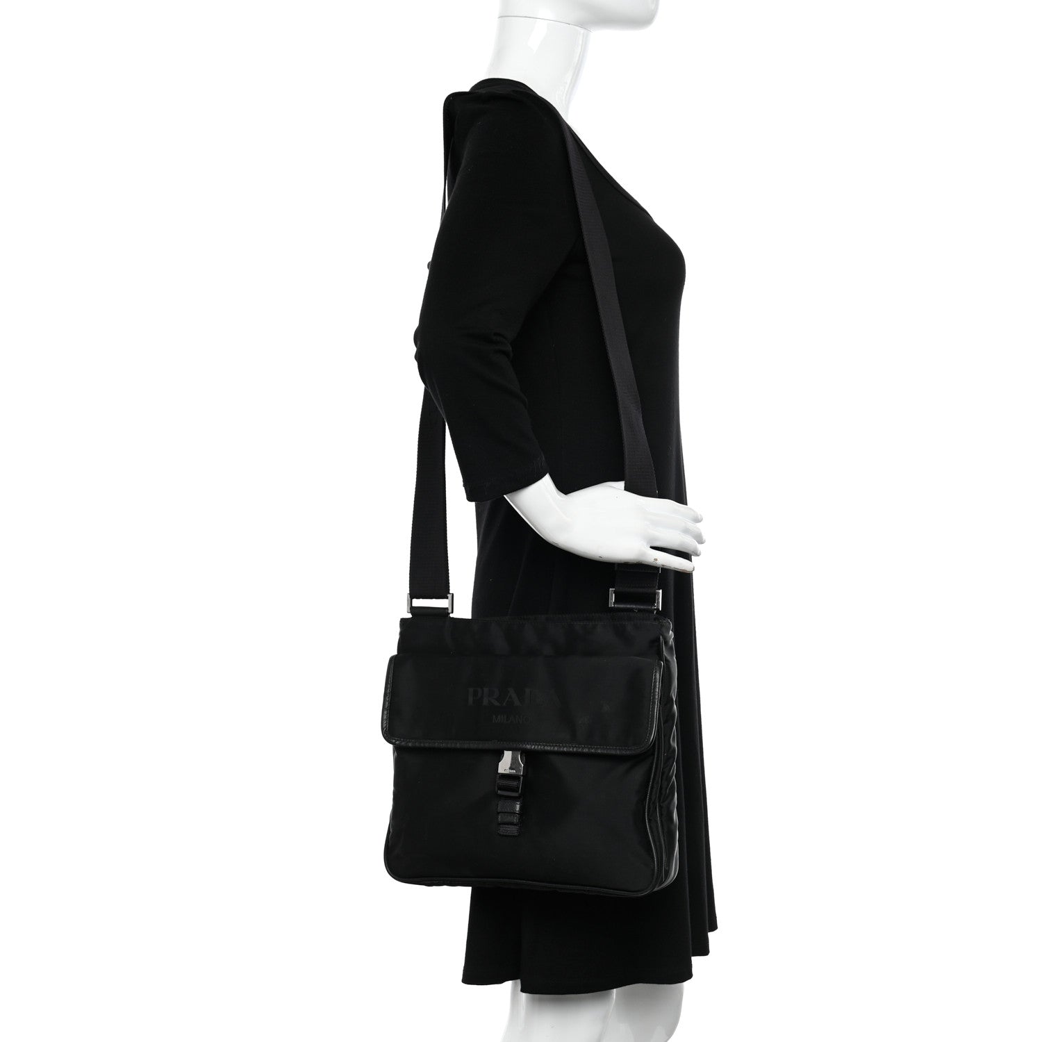 Prada Tessuto Nylon Saffiano Logo Messenger Bag Black 2 of 10