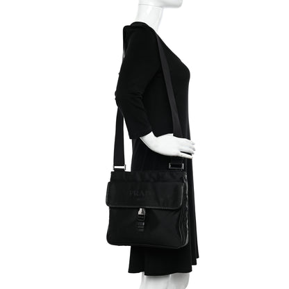 Prada Tessuto Nylon Saffiano Logo Messenger Bag Black 2 of 10
