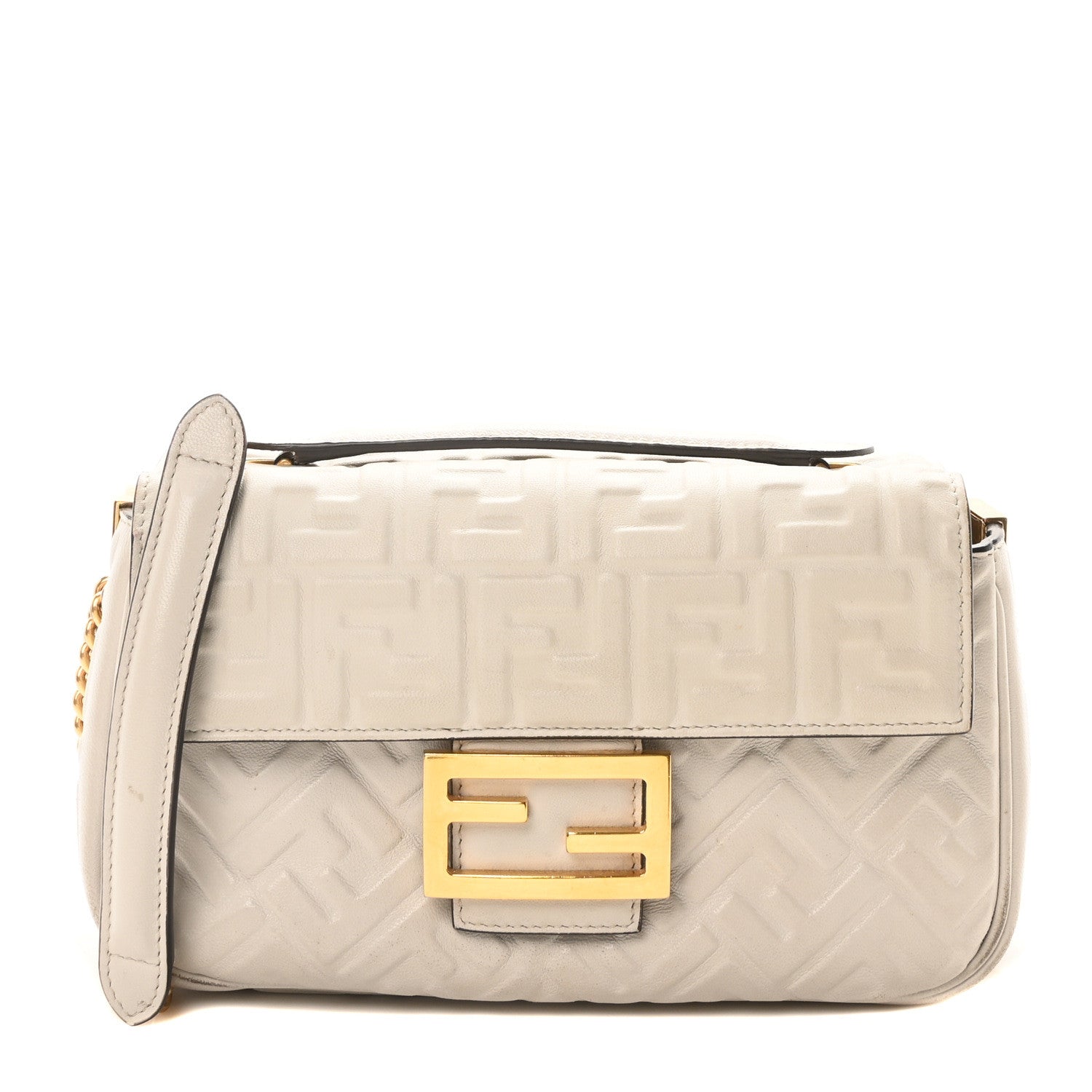 Fendi Nappa Small FF Embossed Midi Chain Baguette Ghiaia 1 of 11