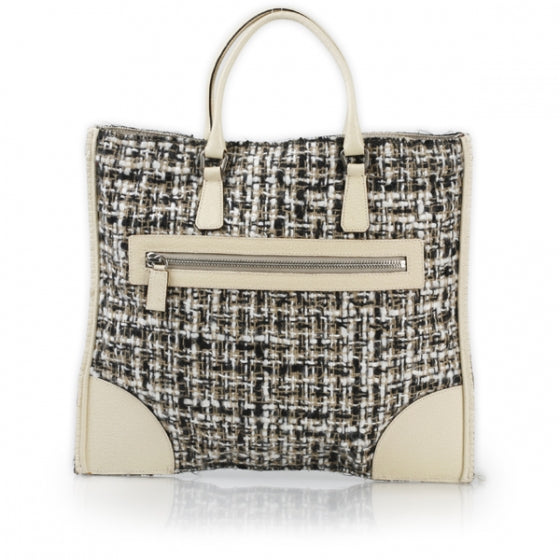 Prada Tweed Vitello Flat Tote 1 of 9