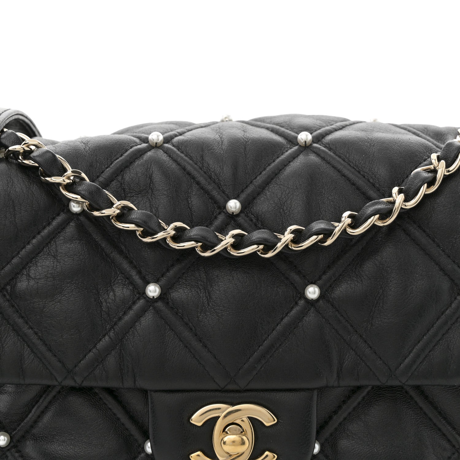 Chanel Lambskin Quilted Pearl Studded Flap Black 8 of 10