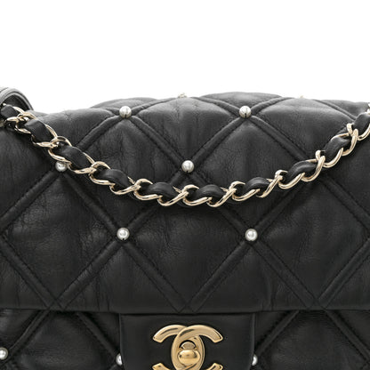 Chanel Lambskin Quilted Pearl Studded Flap Black 8 of 10