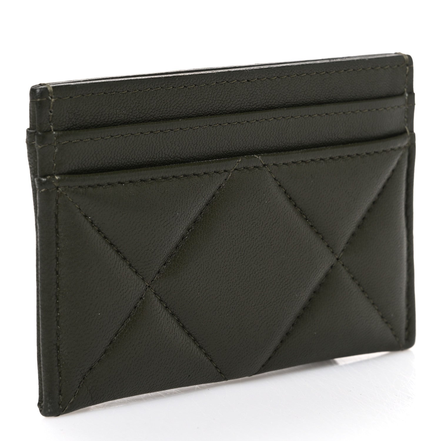 Chanel Lambskin Quilted Chanel 19 Card Holder Khaki 3 of 9