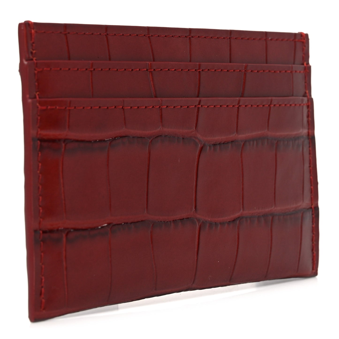 Calfskin Crocodile Embossed Crococo Card Holder Burgundy
