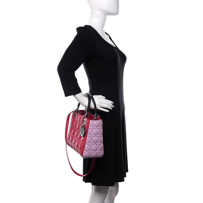 Christian Dior Lambskin Cannage Medium Tri-Color Lady Dior Fuchsia Anemone Black 3 of 11
