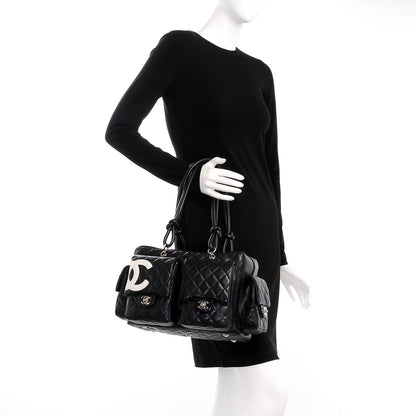 Chanel Calfskin Quilted Large Cambon Multipocket Reporter Black White 2 of 8