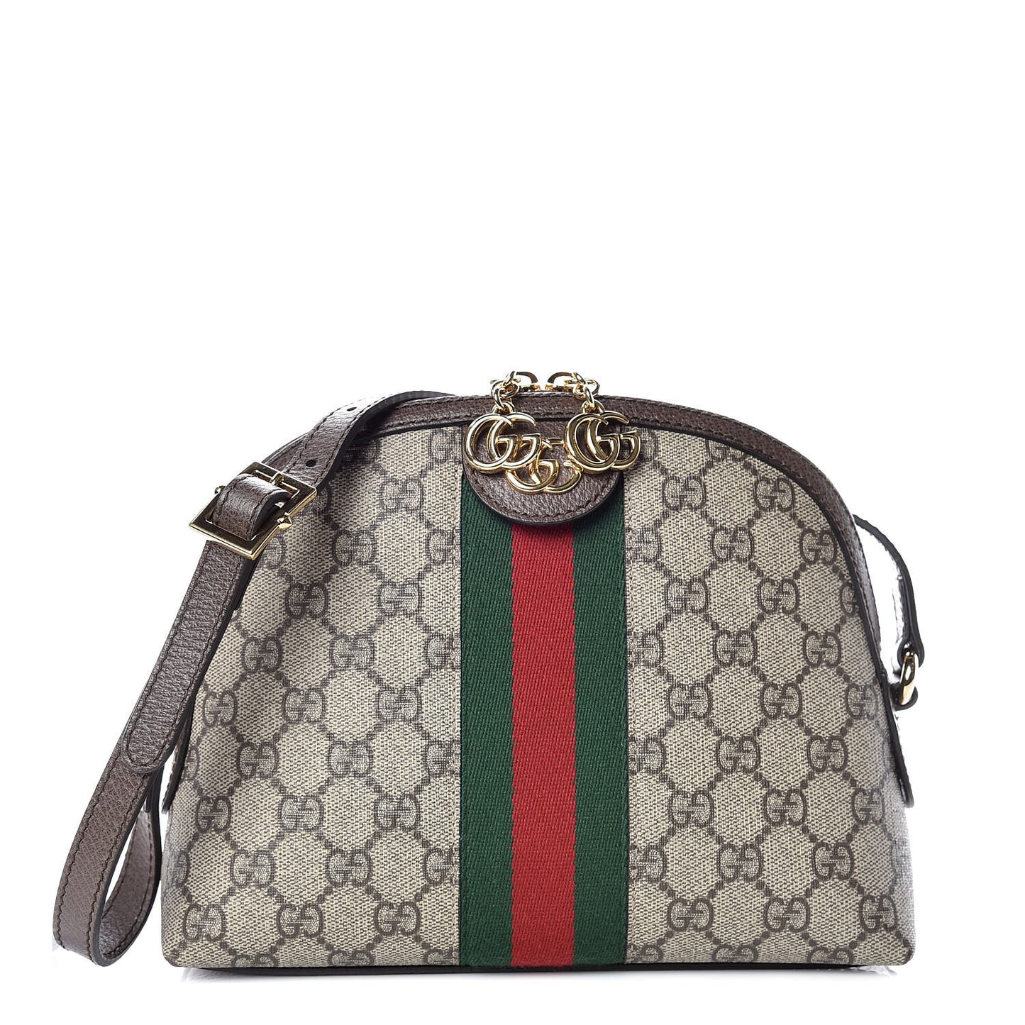 GG Supreme Monogram Textured Dollar Calfskin Web Small Ophidia Dome Shoulder Bag Beige Ebony New Acero