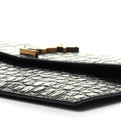 Saint Laurent Calfskin Crocodile Embossed Uptown Monogram Clutch Black 9 of 16