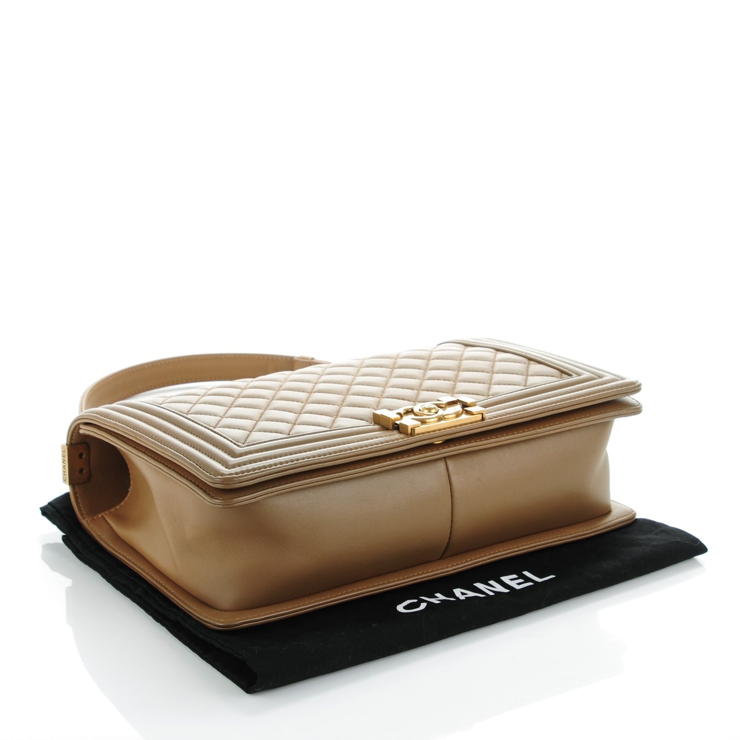 Lambskin Quilted New Medium Boy Flap Light Brown