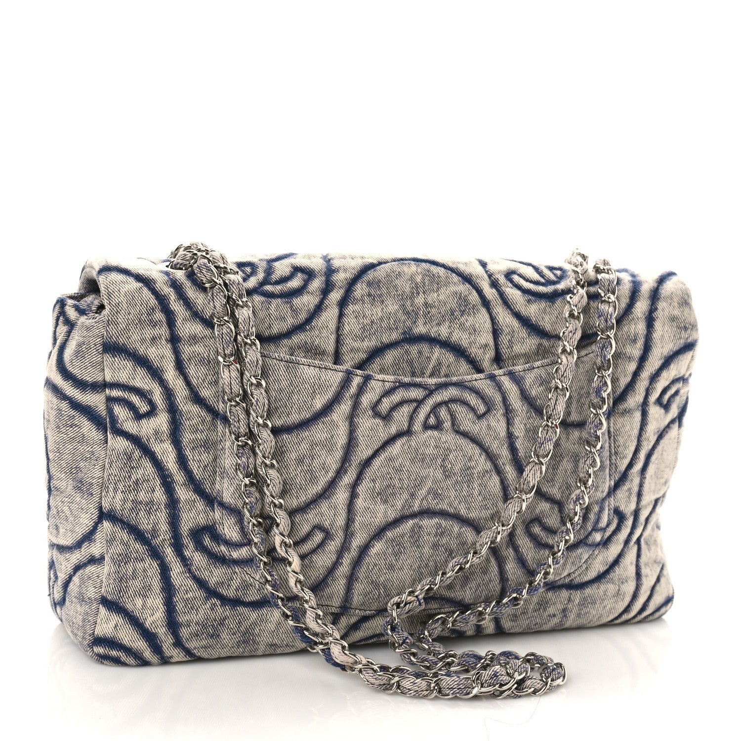 Chanel Denim Embossed CC Logo Print Jumbo Single Flap Blue 3 of 9