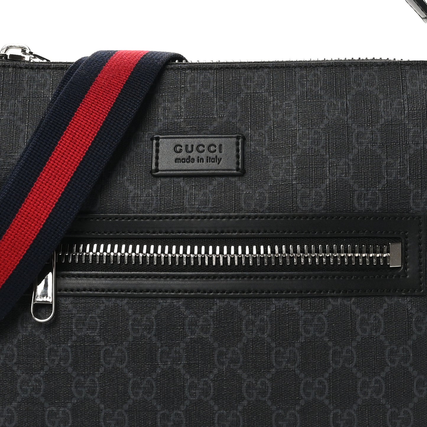 GG Supreme Monogram Appia Calfskin Web Flat Messenger Bag Black Grey