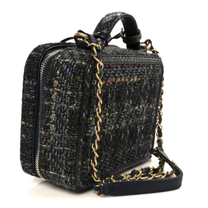 Chanel Tweed Snakeskin Quilted Medium CC Filigree Vanity Case Dark Navy 3 of 10