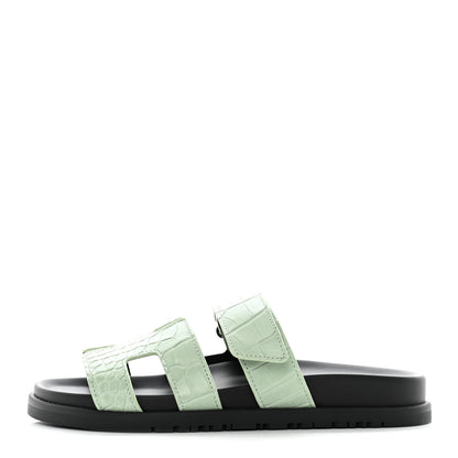 Hermes Matte Alligator Womens Chypre Sandals 36 Vert D'eau 1 of 9