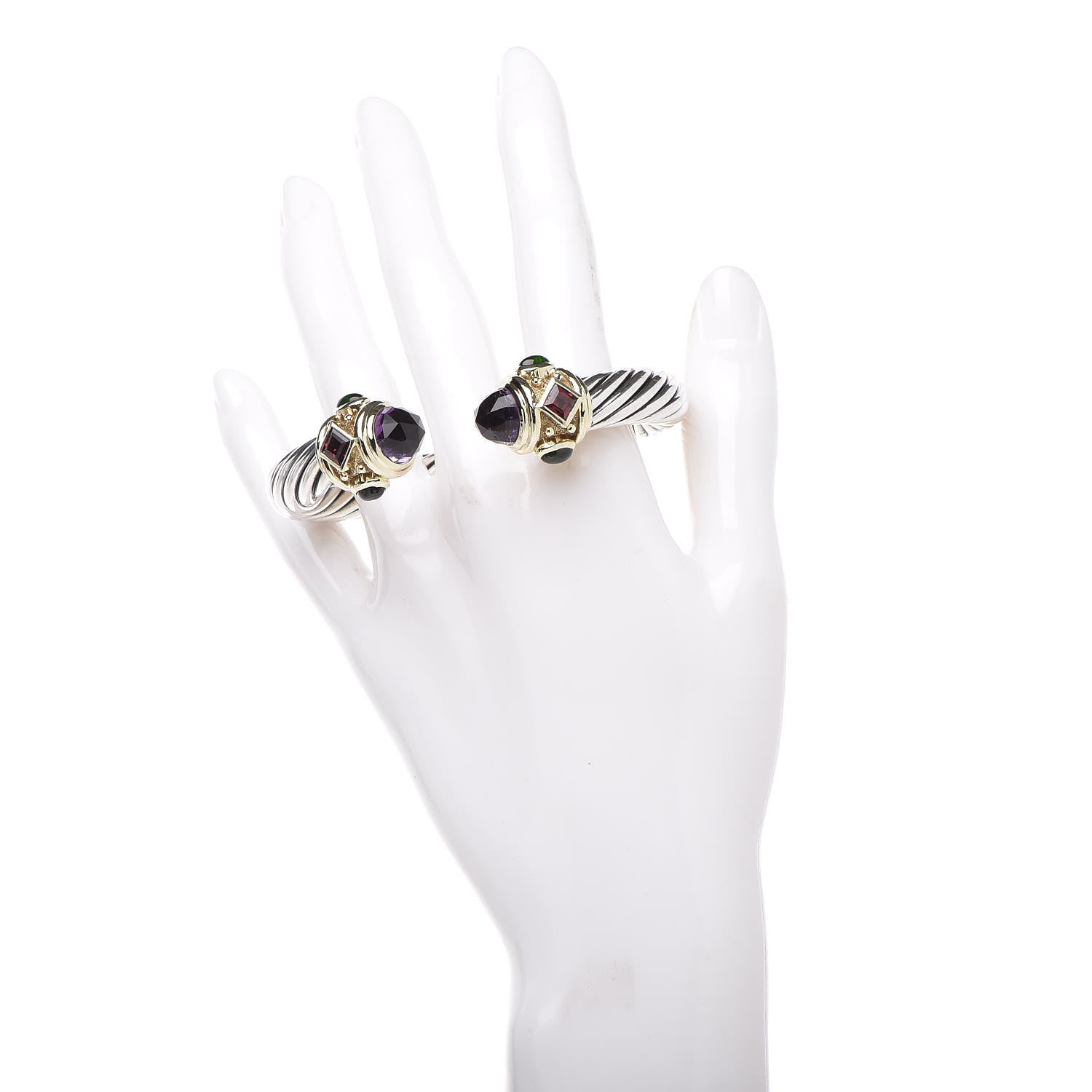 David Yurman Sterling Silver 14K Yellow Gold Amethyst Rhodolite Garnet Peridot 10mm Cable Renaissance Bracelet 2 of 5