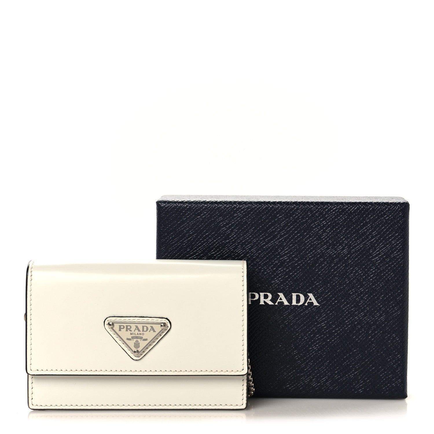 Prada Spazzolato Card Holder With Chain White 1952494 – FASHIONPHILE