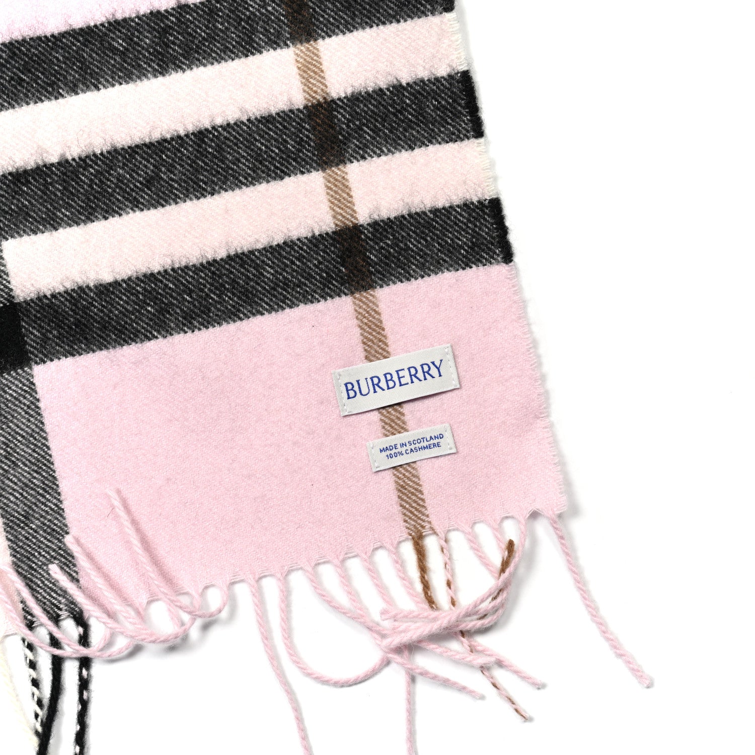 Burberry Cashmere Giant Heritage Check Fringe Scarf Pale Candy Pink 3 of 4