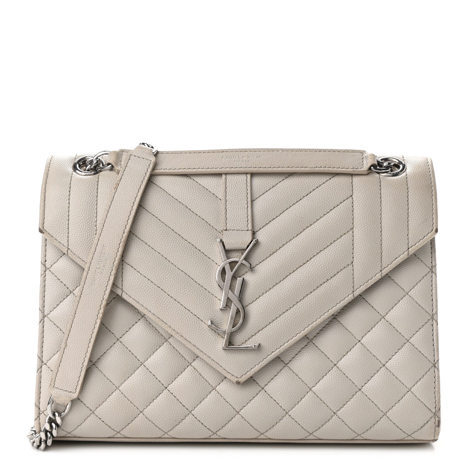 Saint Laurent Grain De Poudre Textured Mixed Matelasse Medium Triquilt Monogram Satchel Granite 1 of 21