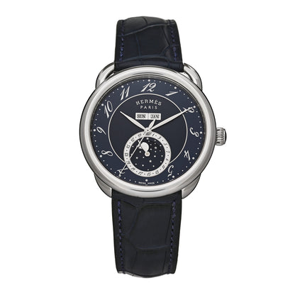 Hermes Stainless Steel Alligator 43mm Arceau Grande Lune Automatic Watch Bleu Abysse 1 of 5