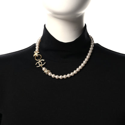 Chanel Pearl Crystal CC X Choker Necklace Gold White 2 of 5
