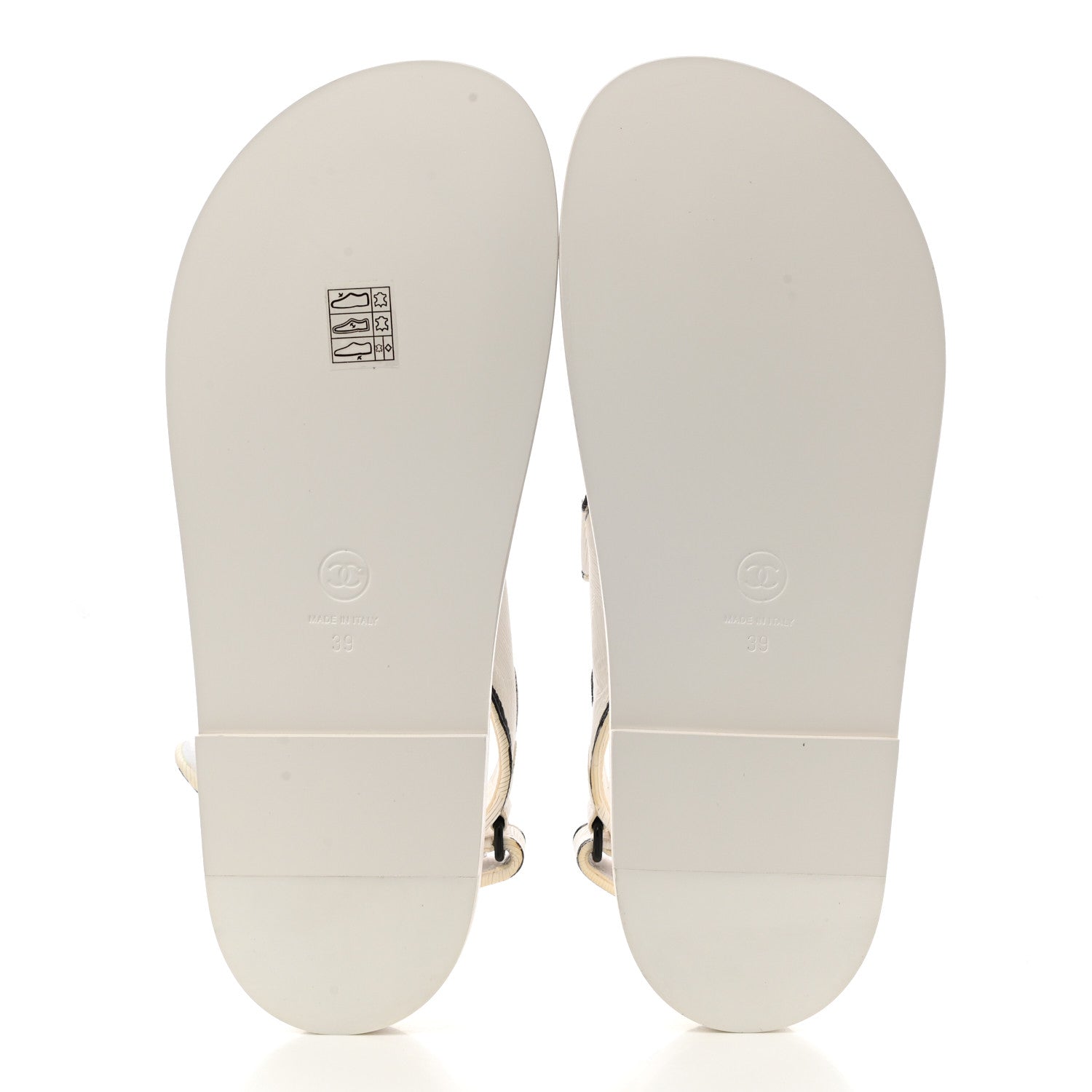 Chanel Calfskin Printed Velcro Dad Sandals 39 White Black 5 of 10