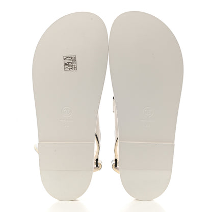 Chanel Calfskin Printed Velcro Dad Sandals 39 White Black 5 of 10